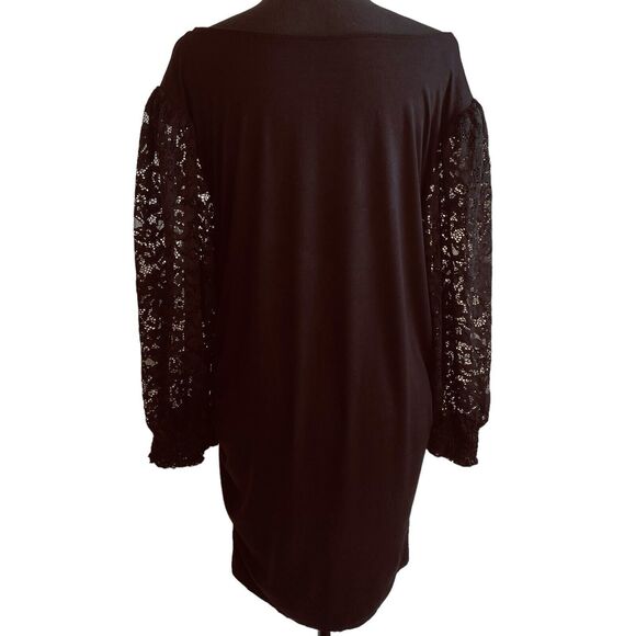 Torrid Super Soft Mini Dress 3X Black Lace V-Neck Ruched Long Sleeve Whimsigoth - Picture 2 of 6